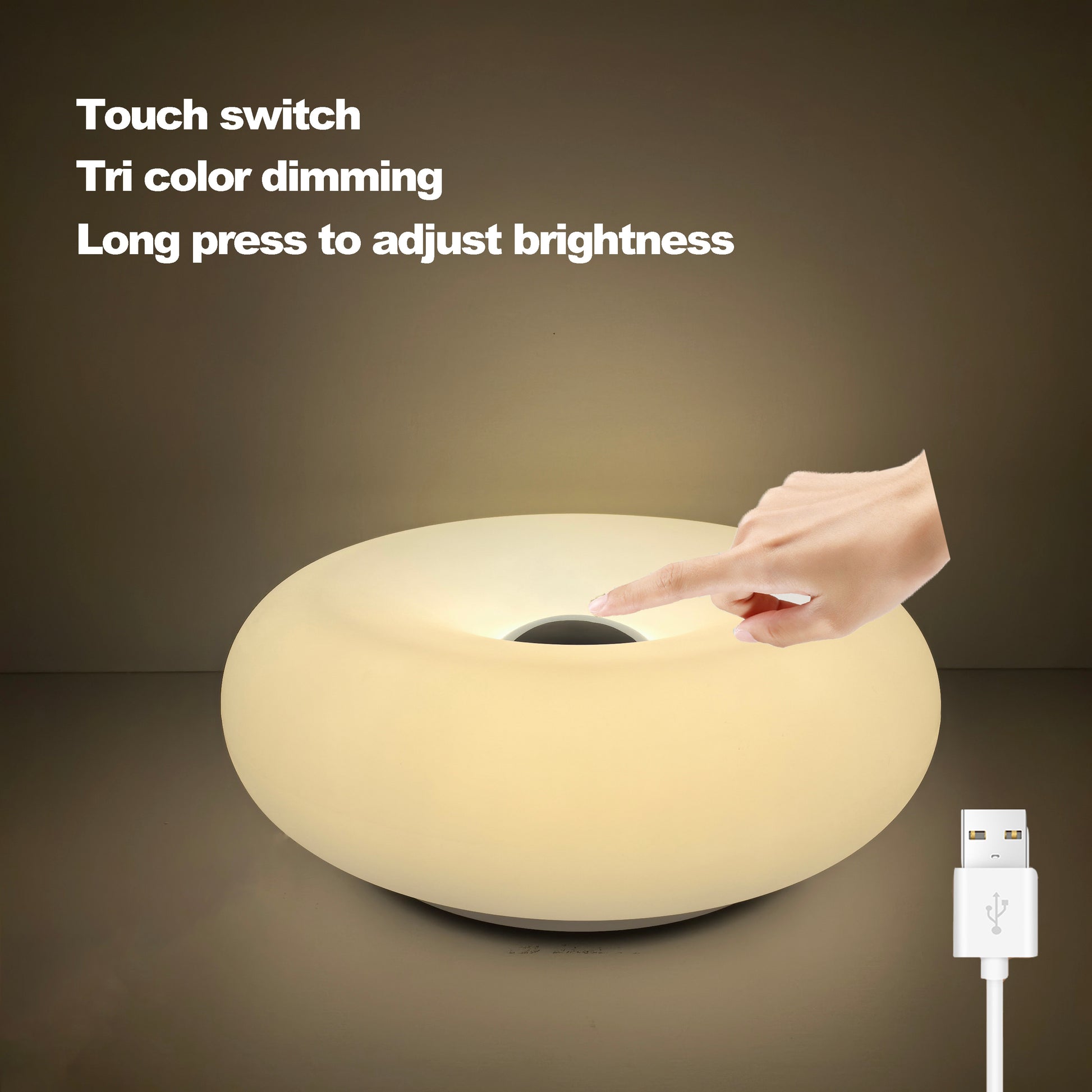 Modern Donut Table Lamp, USB Plug Bedside Lamp, for Bedroom, Living Room, and Dining Room Decoration, Warm White Ambient