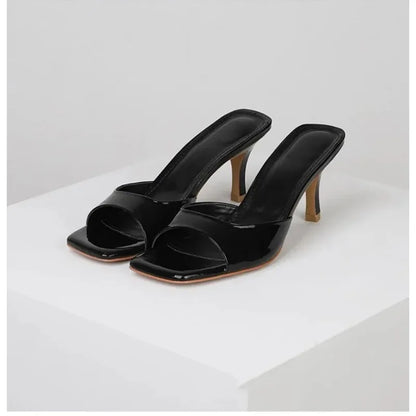 Elegant New High Heels Womens Slippers, Square Toe Summer Sandals, Fashion Designer Shoes