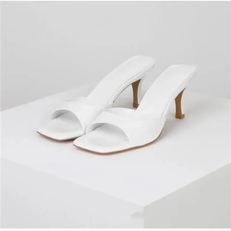 Elegant New High Heels Womens Slippers Square Toe Summer Sandals Fashion Designer Shoes 5