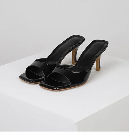 Elegant New High Heels Womens Slippers Square Toe Summer Sandals Fashion Designer Shoes 8