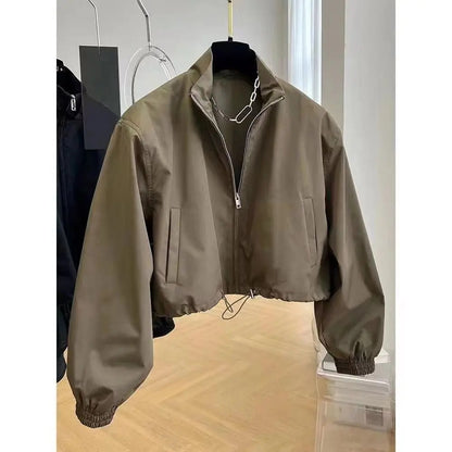 Elegant Short Collar Jacket, Women's Casual Style, Compact Size Workwear, Personality Windbreaker for Spring Autumn