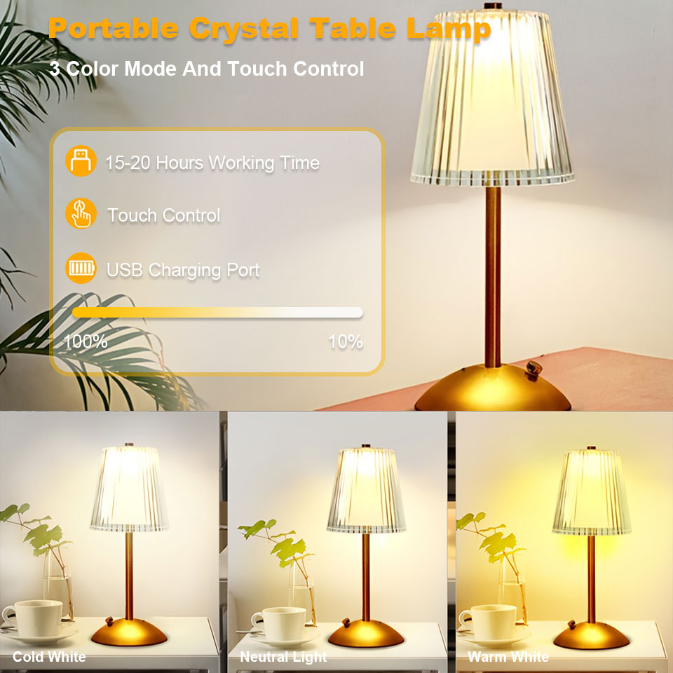 Modern LED Table Lamp, Rechargeable, Touch Sensor, Dimmable Night Light for Bedroom, Hotel, and Bar