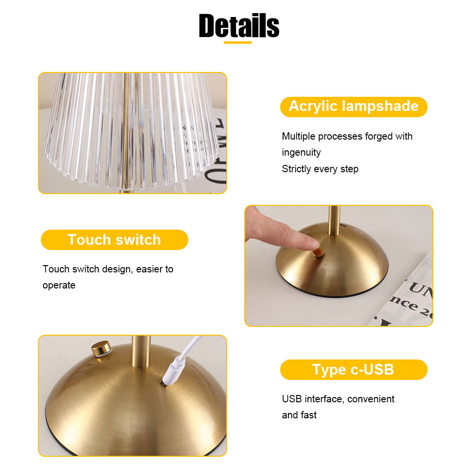 Modern LED Table Lamp, Rechargeable, Touch Sensor, Dimmable Night Light for Bedroom, Hotel, and Bar