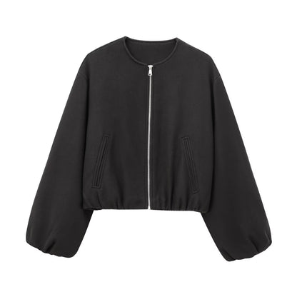 Red Zipper Bomber Jacket For Women Soft Cropped Jacket 2025 Long Sleeve Sports Style New Outerwear 9