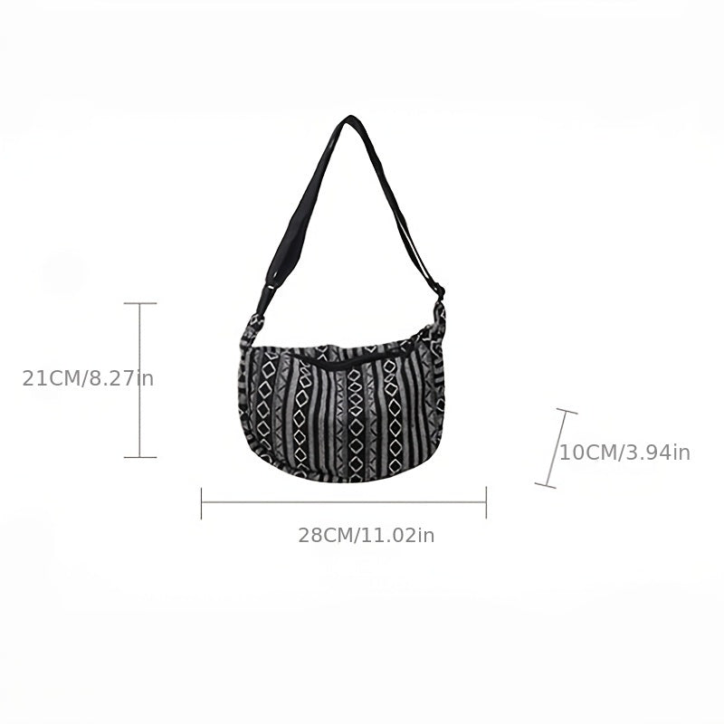 Foldable Crossbody with Zipper Closure, Tribal Style Shoulder Bag, Striped Flag Theme, Hand Washable Edge Painted Lining