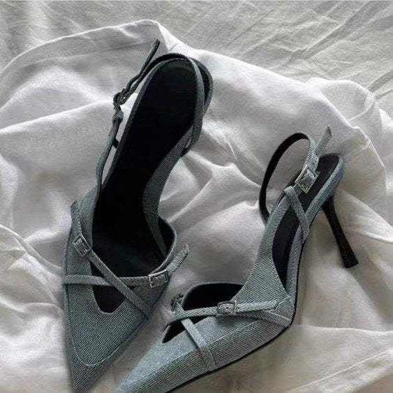 Beautiful Womens High Heels Jeans Heeled Sandals Pointed Toe Office Lady Shoes Stylish Sandal 9