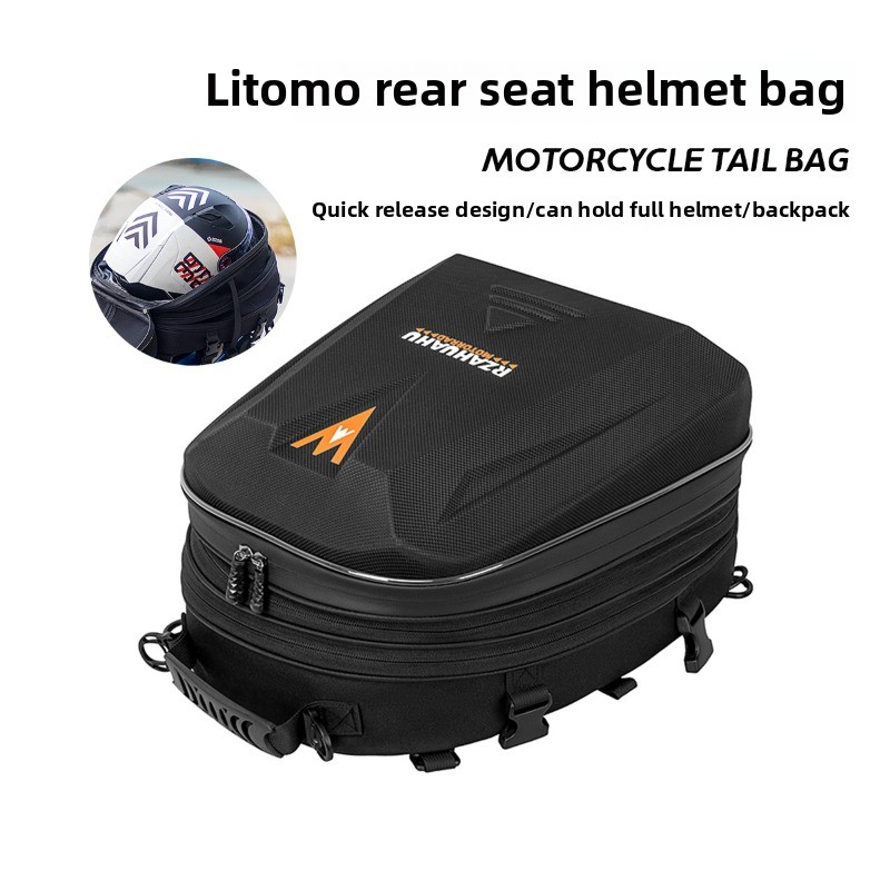 Waterproof Motorcycle Seat Bag, Tail Helmet Bag, Rear Rider Backpack, Multifunctional Luggage Storage.