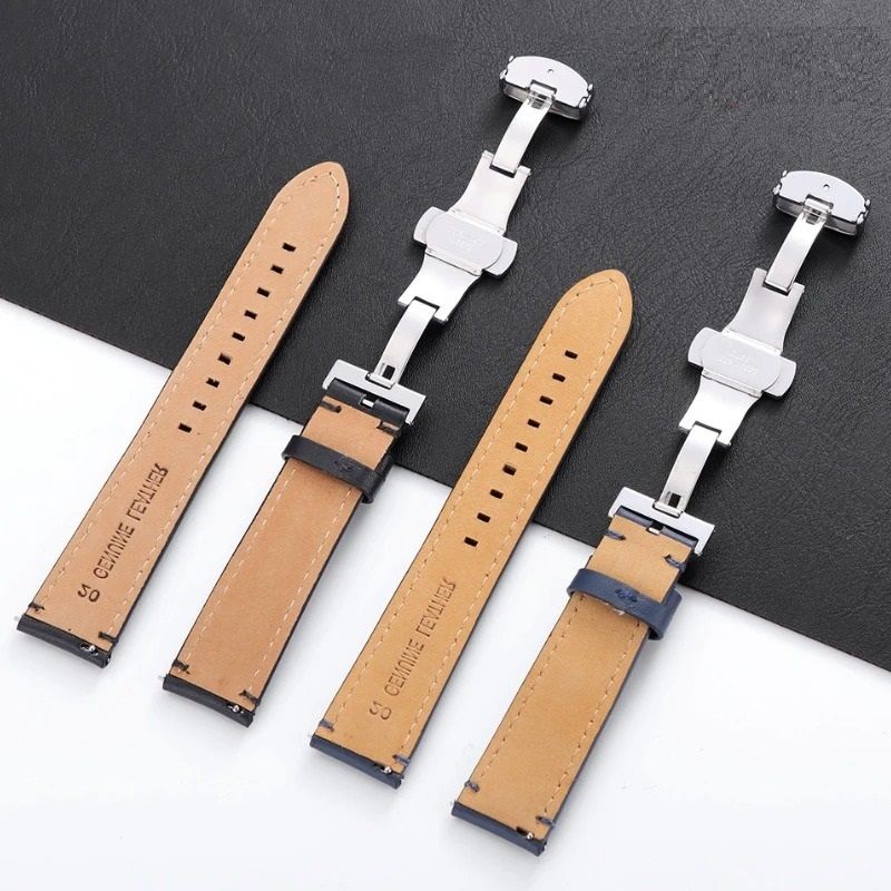 Genuine Cowhide Leather Watch Strap with Classic Stitching