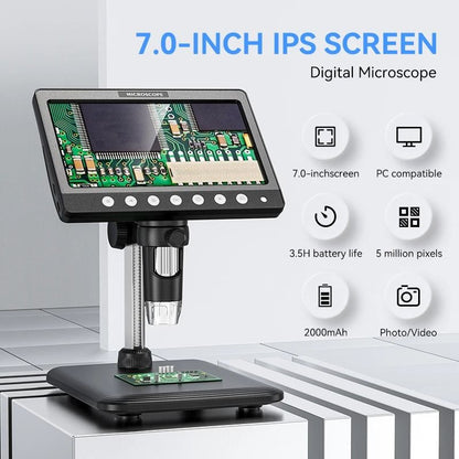 7 Inch IPS Digital Coin Microscope 1200X 5MP Camera with 8 LED Lights and 1080P Display