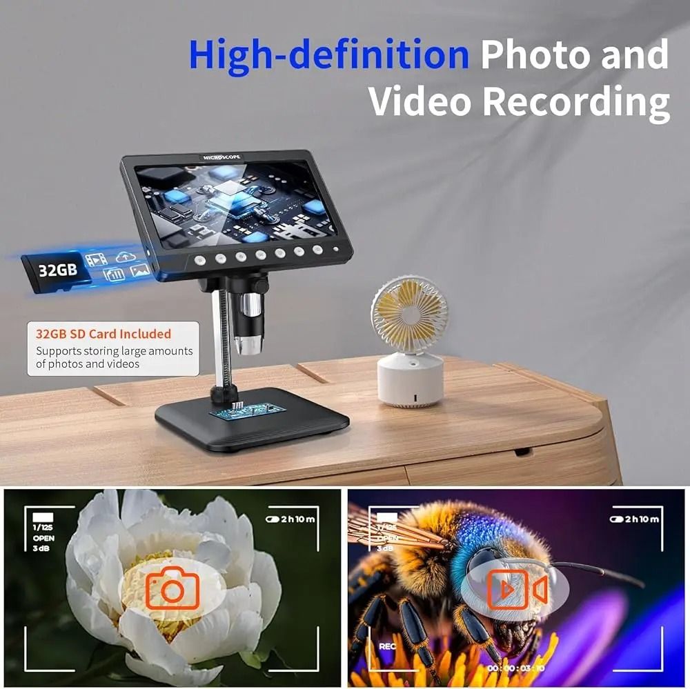 7 Inch IPS Digital Coin Microscope 1200X 5MP Camera With 8 LED Lights And 1080P Display 5