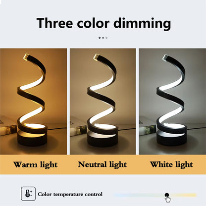 Modern Spiral Table Lamp, Dimmable LED Night Light for Bedside, Desk, Office, and Living Room Decor
