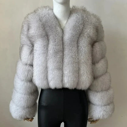 Luxury Faux Fox Fur Coat V Neck Winter Coat For Women Warm Long Sleeve Teddy Jacket Chic Fashion Ou 2