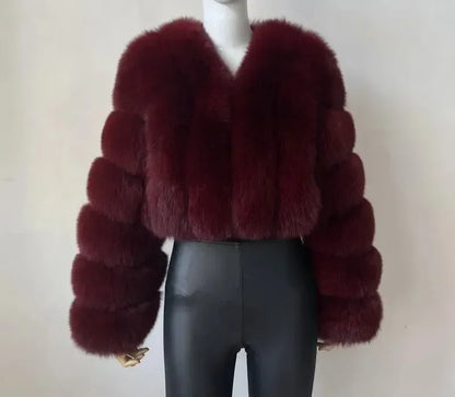 Luxury Faux Fox Fur Coat V Neck Winter Coat For Women Warm Long Sleeve Teddy Jacket Chic Fashion Ou 5