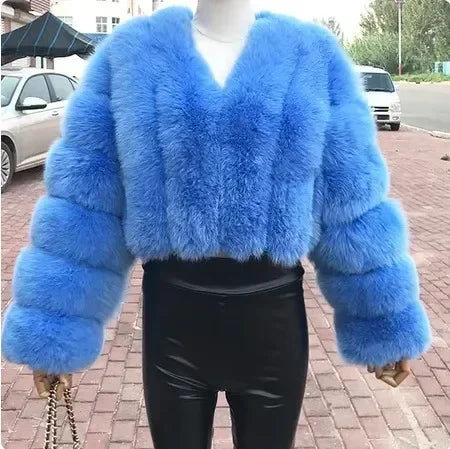 Luxury Faux Fox Fur Coat V Neck Winter Coat For Women Warm Long Sleeve Teddy Jacket Chic Fashion Ou 7