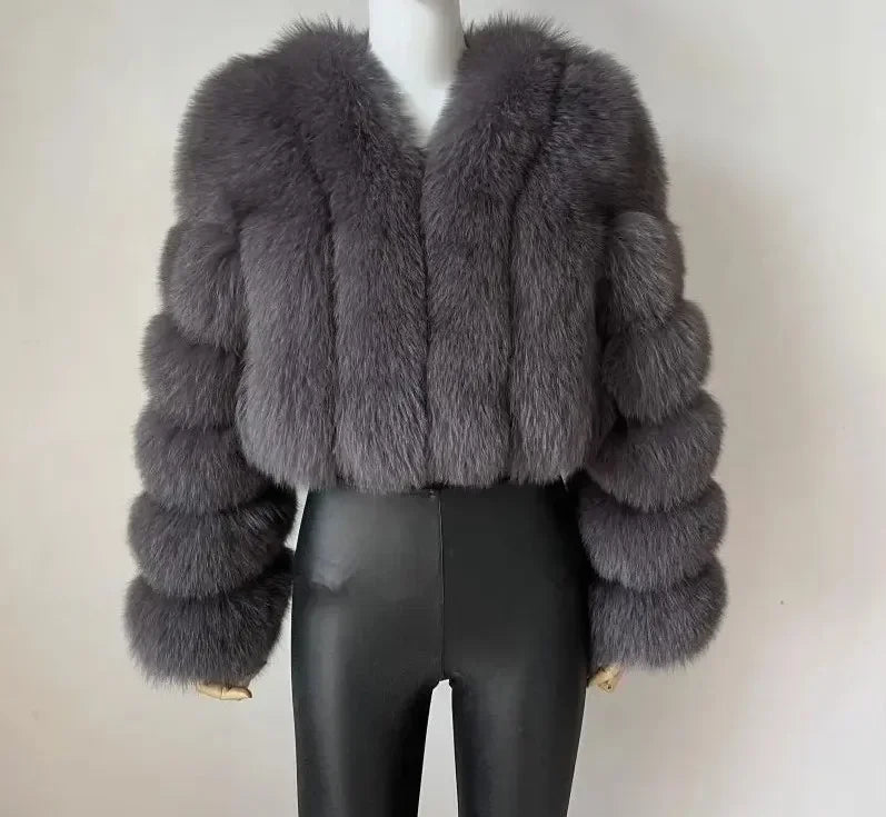 Luxury Faux Fox Fur Coat V Neck Winter Coat For Women Warm Long Sleeve Teddy Jacket Chic Fashion Ou 9