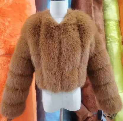 Luxury Faux Fox Fur Coat V Neck Winter Coat For Women Warm Long Sleeve Teddy Jacket Chic Fashion Ou 12