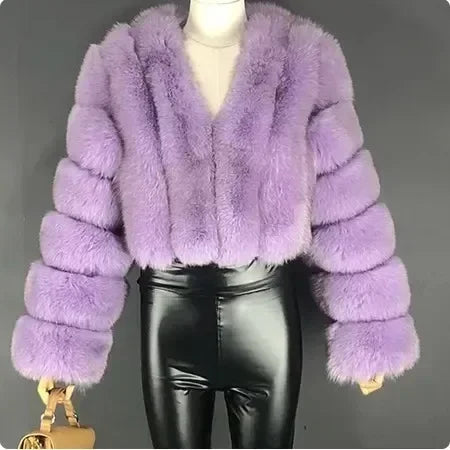 Luxury Faux Fox Fur Coat V Neck Winter Coat For Women Warm Long Sleeve Teddy Jacket Chic Fashion Ou 21