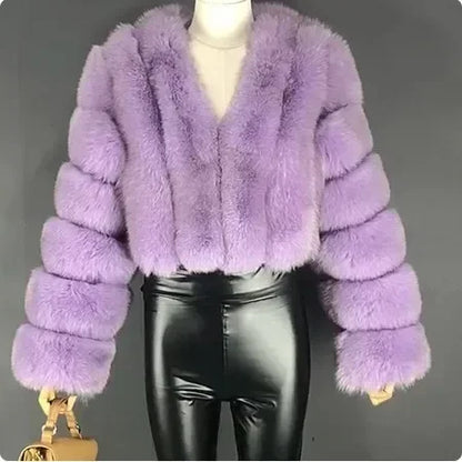 Luxury Faux Fox Fur Coat V Neck Winter Coat For Women Warm Long Sleeve Teddy Jacket Chic Fashion Ou 21