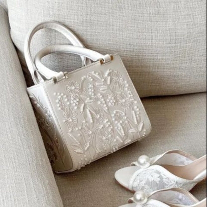 Women's Crossbody Bag with Chains, Pearl Mini Duffel HandBag, Fashionable Small Tote, Ladies Luxury Designer Purse