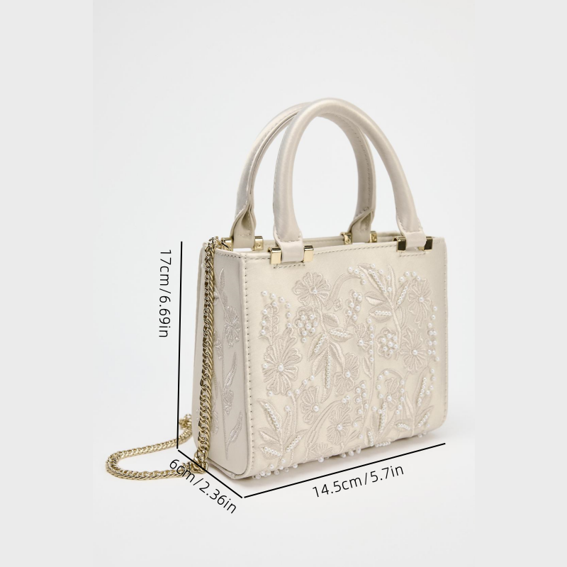 Women's Crossbody Bag with Chains, Pearl Mini Duffel HandBag, Fashionable Small Tote, Ladies Luxury Designer Purse
