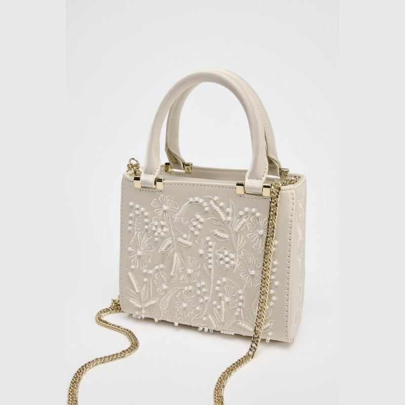 Women's Crossbody Bag with Chains, Pearl Mini Duffel HandBag, Fashionable Small Tote, Ladies Luxury Designer Purse