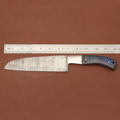 Custom Handmade Damascus Steel Chef Knife  7 Kitchen Knife With Wood Handle  Leather Sheath 2