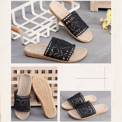 Elegant Lace Casual Slippers For Women Flat Hemp Home Designer Shoes For Ladies Spring  Summer Indo 5