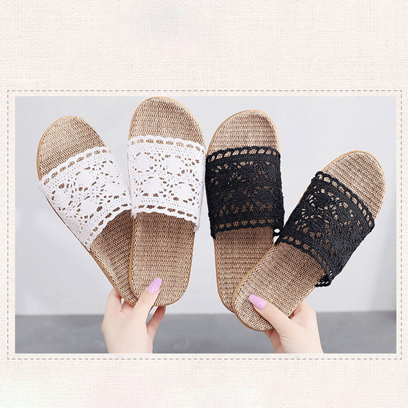 Elegant Lace Casual Slippers For Women Flat Hemp Home Designer Shoes For Ladies Spring  Summer Indo 3