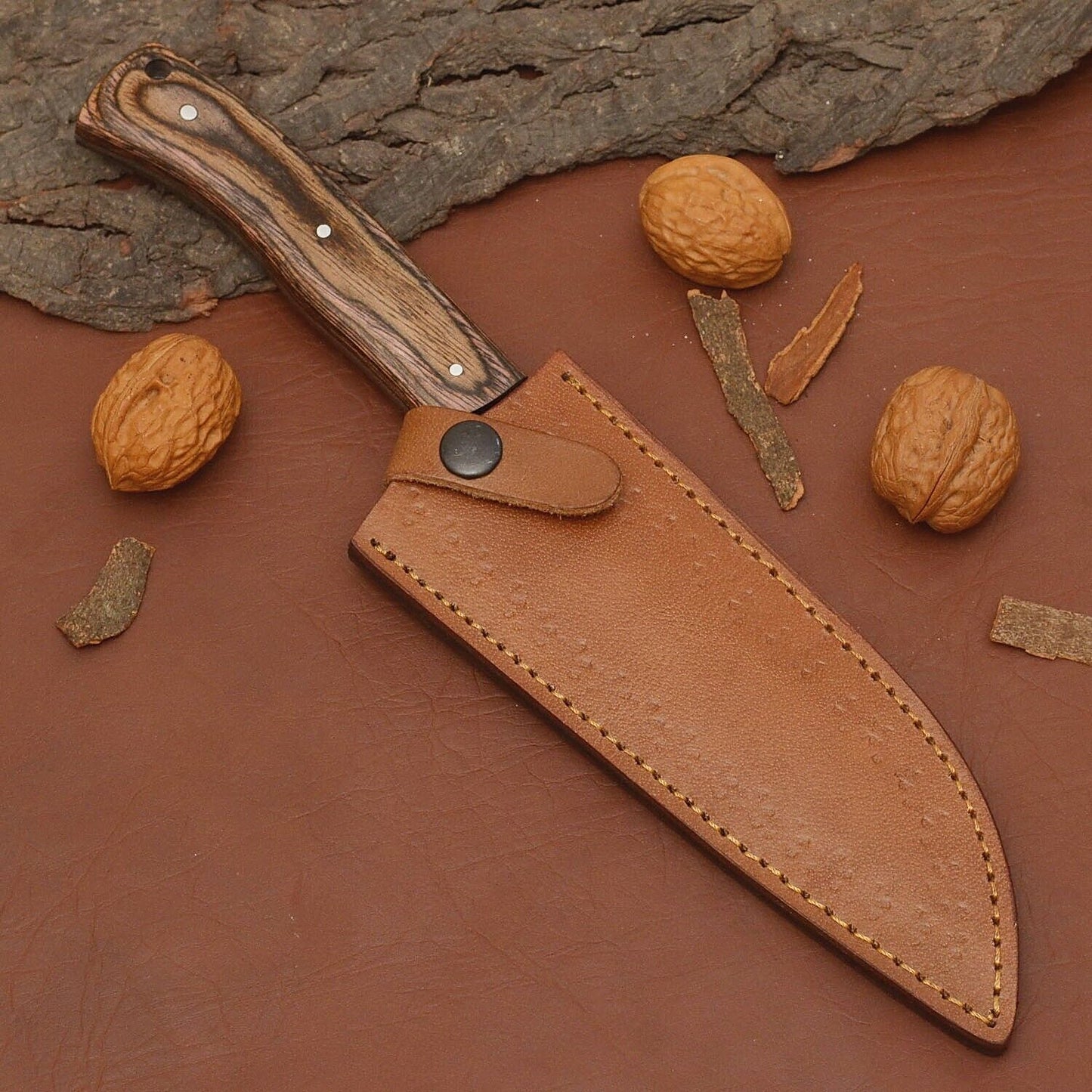 Handmade Damascus Steel Chef Knife  7 Kitchen Knife With Wood Handle  Leather Sheath 3