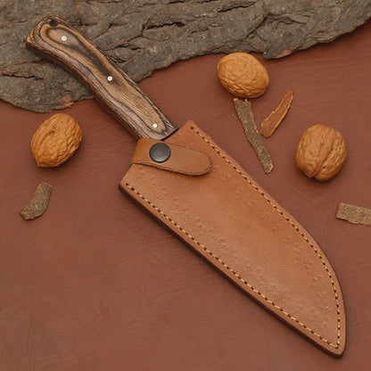 Handmade Damascus Steel Chef Knife  7 Kitchen Knife With Wood Handle  Leather Sheath 3