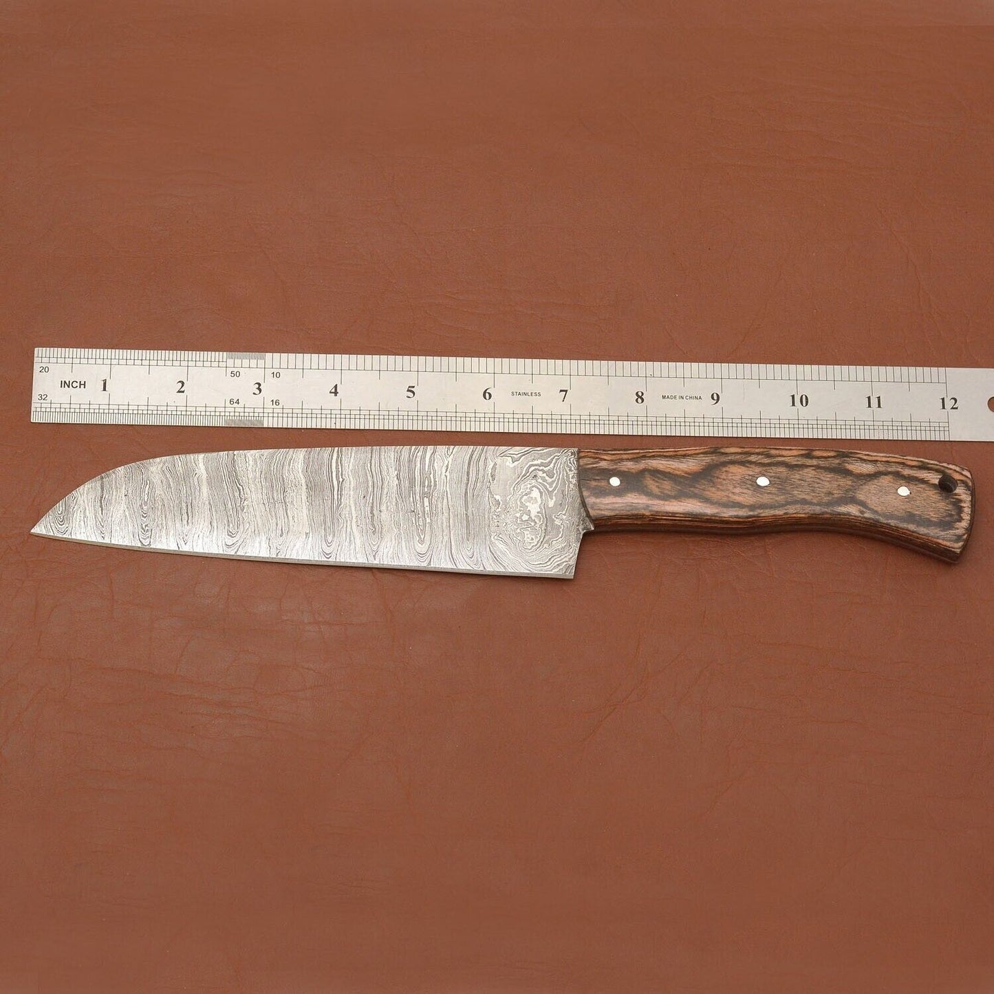 Handmade Damascus Steel Chef Knife  7 Kitchen Knife With Wood Handle  Leather Sheath 2