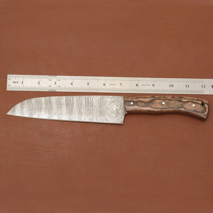 Handmade Damascus Steel Chef Knife  7 Kitchen Knife With Wood Handle  Leather Sheath 2