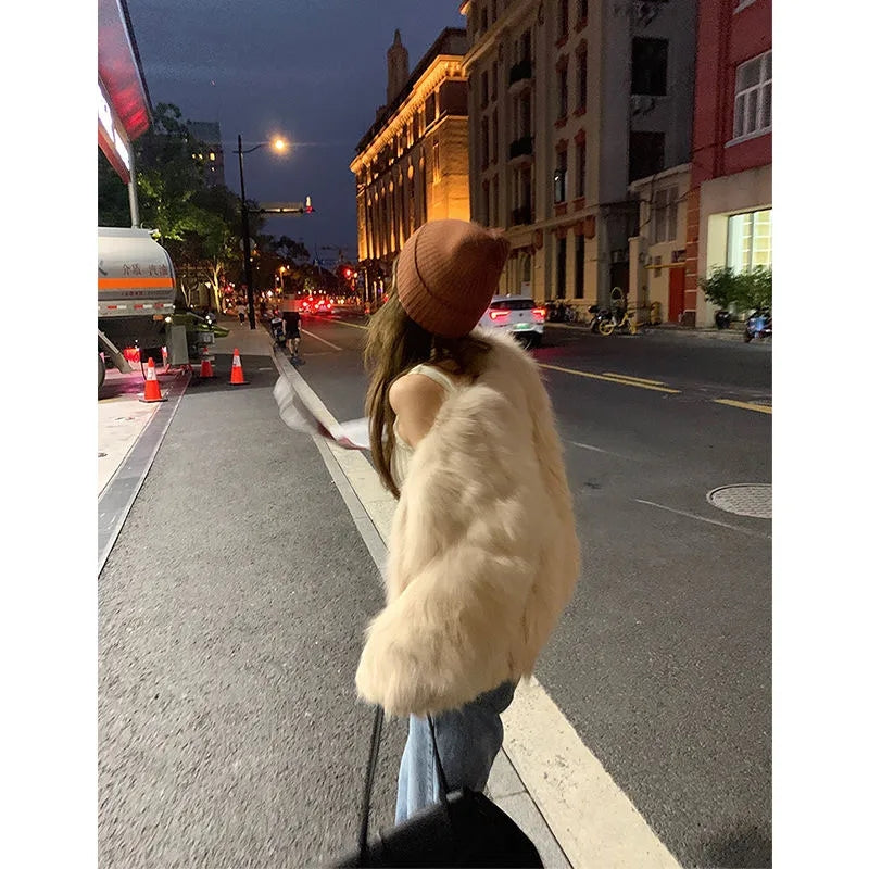 Women's Faux Fur Coat, Short Loose Winter Jacket, New Fashion, Casual Imitation Fox Fur, Comfortable Female Outerwear