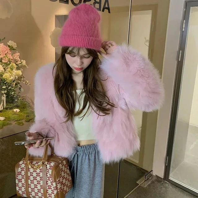 Womens Faux Fur Coat Short Loose Winter Jacket New Fashion Casual Imitation Fox Fur Comfortable Fem 4