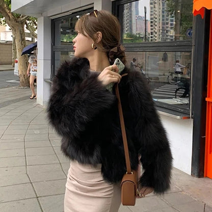 Womens Faux Fur Coat Short Loose Winter Jacket New Fashion Casual Imitation Fox Fur Comfortable Fem 5