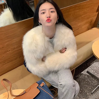Womens Faux Fur Coat Short Loose Winter Jacket New Fashion Casual Imitation Fox Fur Comfortable Fem 6