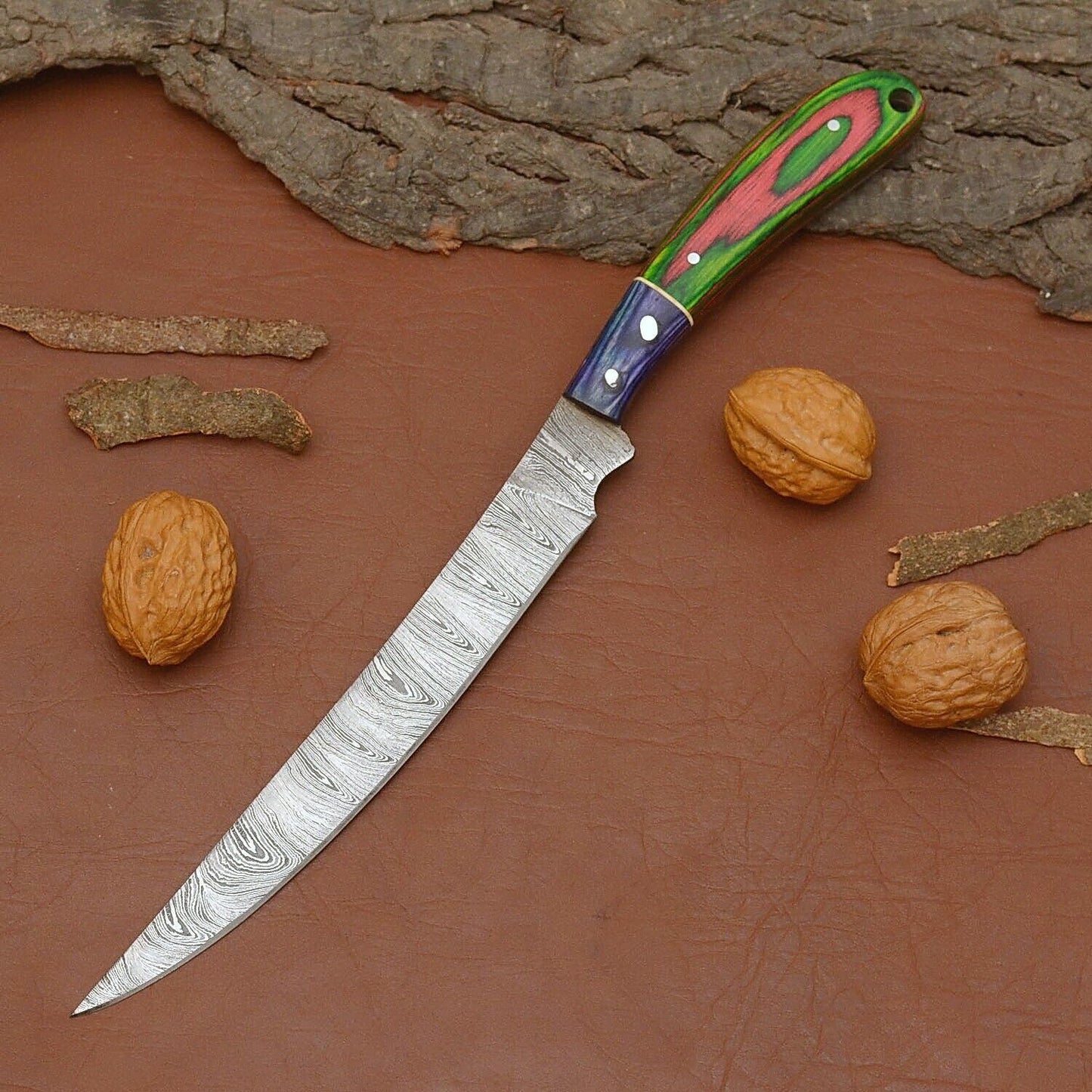 Custom Forged Damascus Steel Kitchen Knife  Wood Handle Chef Knife For Cooking  Outdoor Use 1