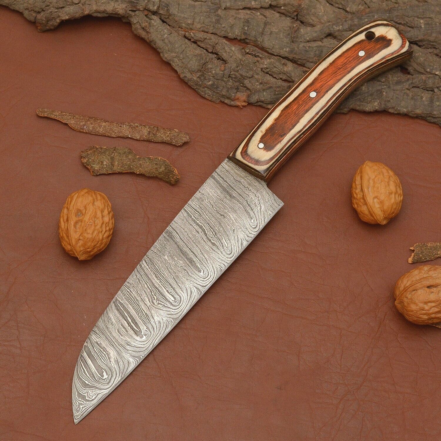 Damascus Steel Kitchen Knife  Wood Handle Chef Knife For Cooking  Outdoor Use 1