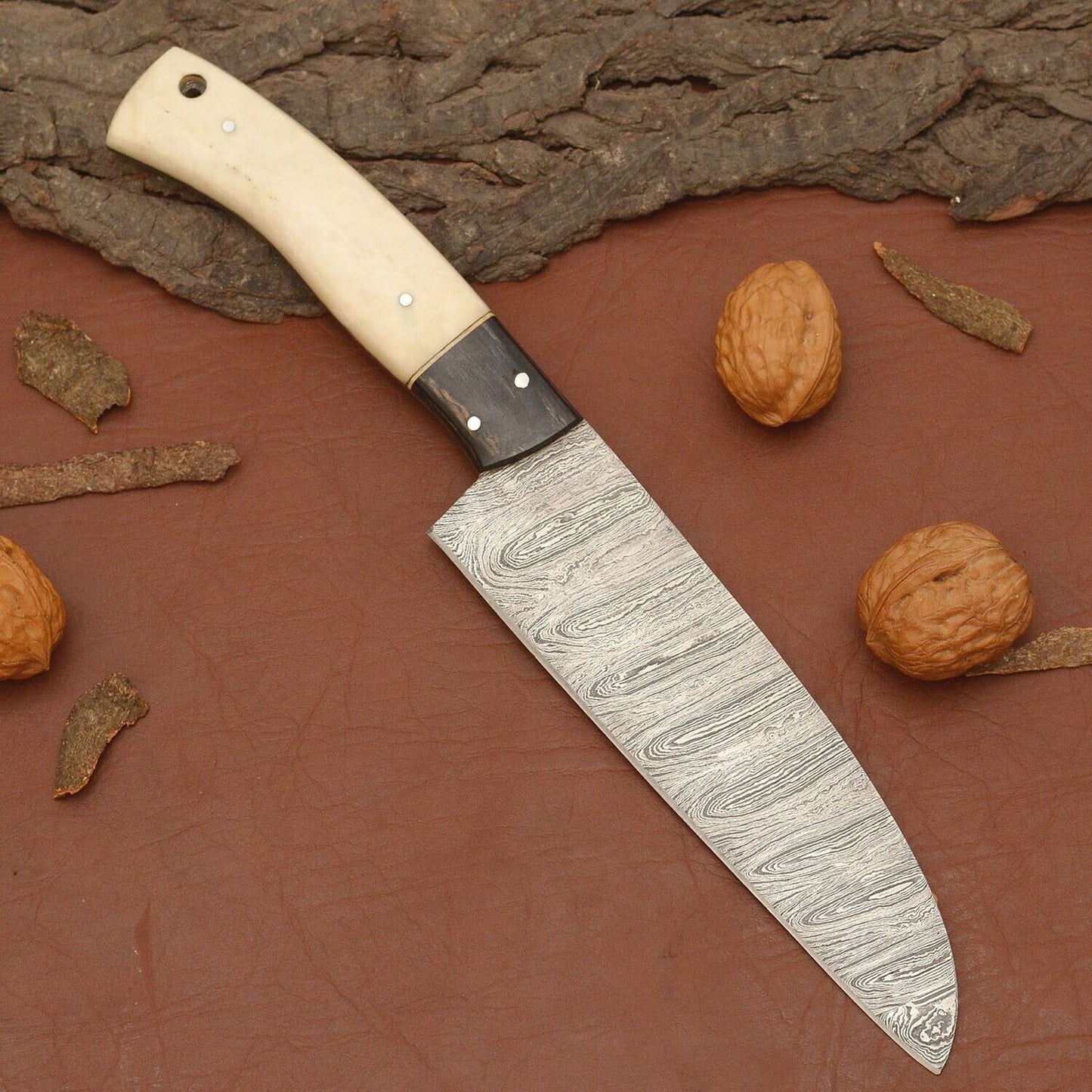 Premium Handmade Damascus Chef Knife 12" – Sharp Kitchen Knife with Wooden Grip & Sheath