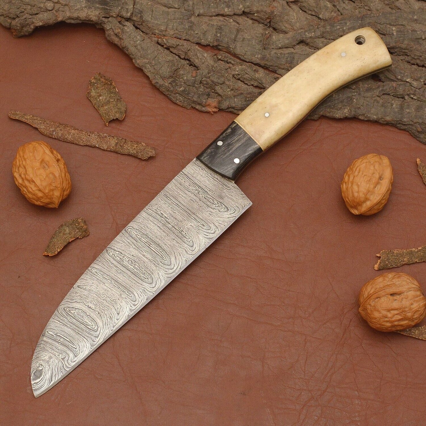 Premium Handmade Damascus Chef Knife 12  Sharp Kitchen Knife With Wooden Grip  Sheath 1