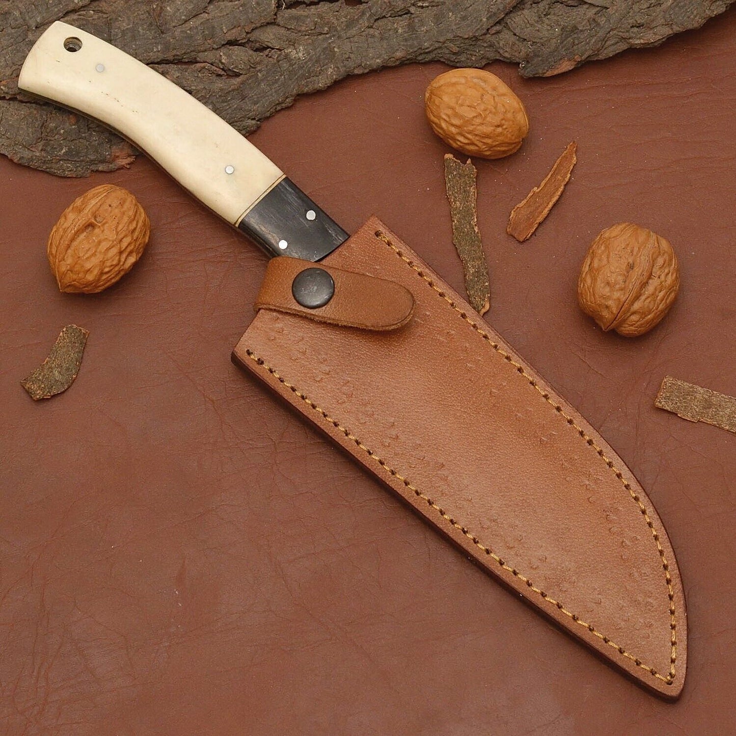 Premium Handmade Damascus Chef Knife 12  Sharp Kitchen Knife With Wooden Grip  Sheath 3