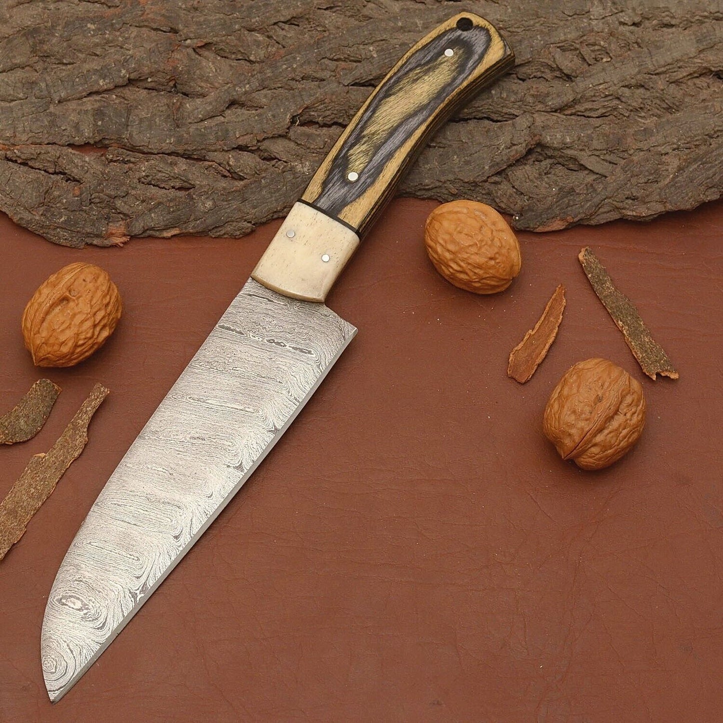 Handmade Damascus Chef Knife 12  Sharp Kitchen Knife With Wooden Grip  Sheath 1
