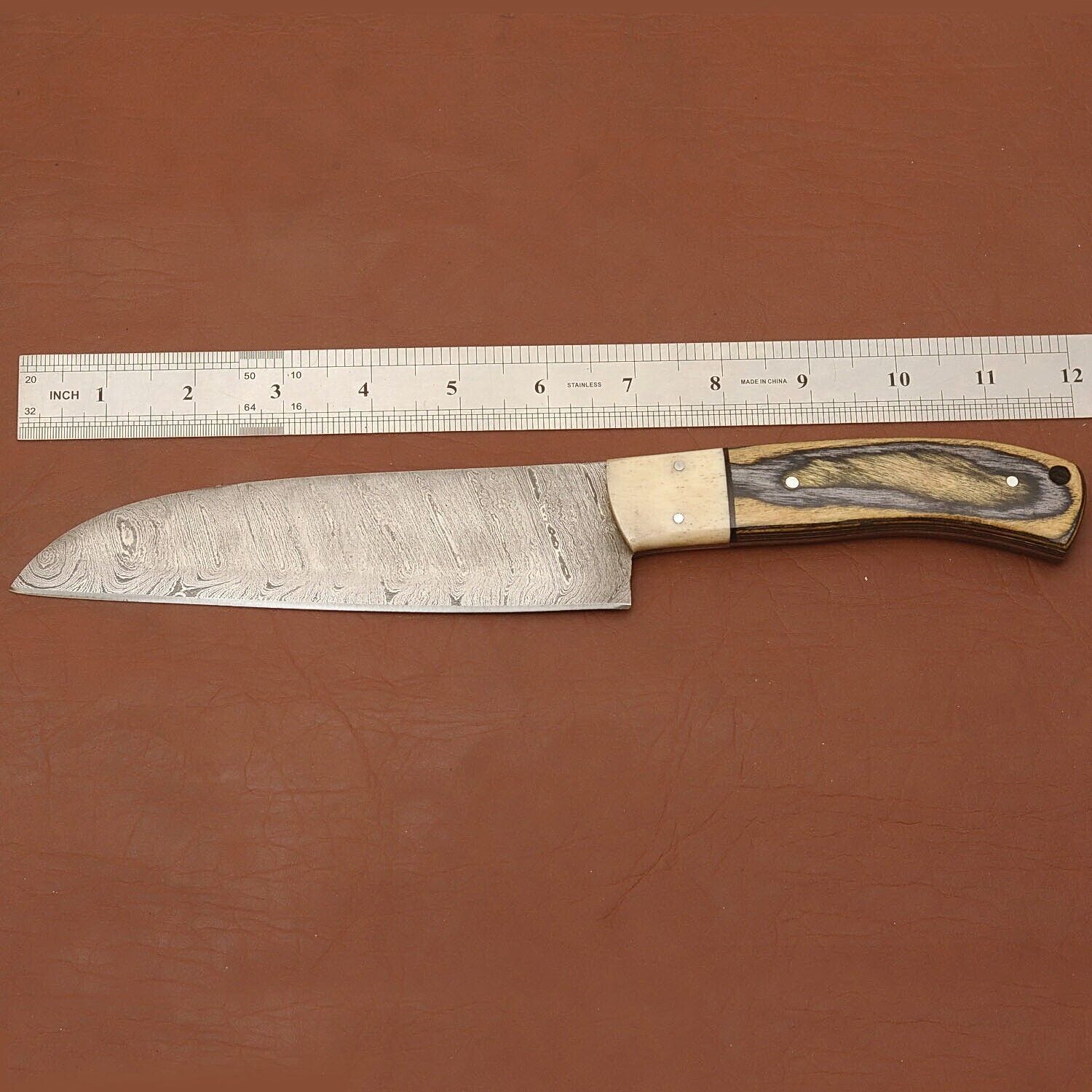 Handmade Damascus Chef Knife 12  Sharp Kitchen Knife With Wooden Grip  Sheath 2
