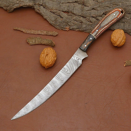 Damascus Steel Kitchen Knife  7 Inch Handmade Chef Knife With Wood Handle 1