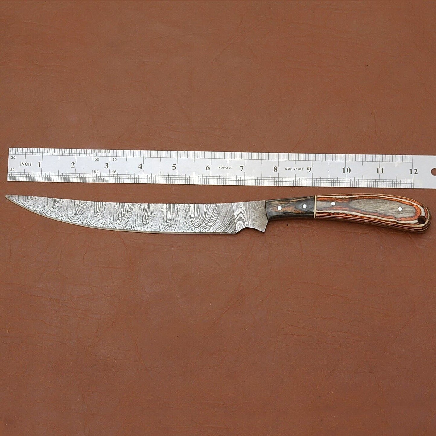 Damascus Steel Kitchen Knife  7 Inch Handmade Chef Knife With Wood Handle 2