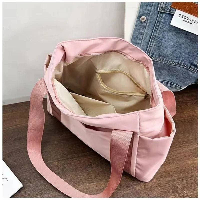 New Womens Bag Solid Color Tote Bag Large Capacity Nylon Shoulder Bag Simple Mommy Go Out Bag Leisu 1