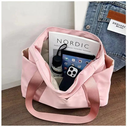 New Womens Bag Solid Color Tote Bag Large Capacity Nylon Shoulder Bag Simple Mommy Go Out Bag Leisu 2