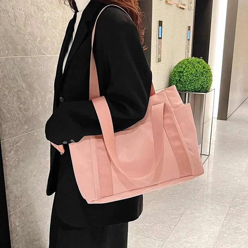 New Womens Bag Solid Color Tote Bag Large Capacity Nylon Shoulder Bag Simple Mommy Go Out Bag Leisu 3