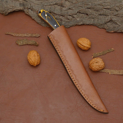 12 Handmade Damascus Steel Chef Knife  Razor Sharp Kitchen Knife With Leather Sheath 3