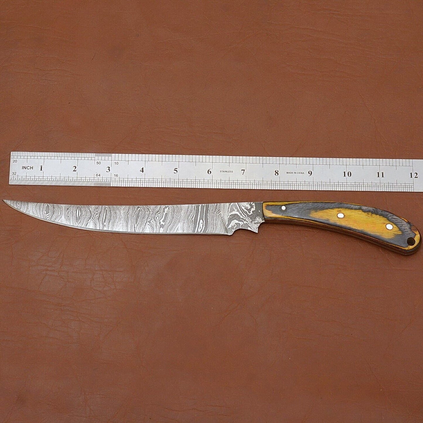 12 Handmade Damascus Steel Chef Knife  Razor Sharp Kitchen Knife With Leather Sheath 2